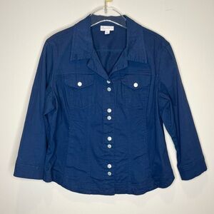 Dressbarn Navy Blue Snap Front Casual Utility Jacket Size L